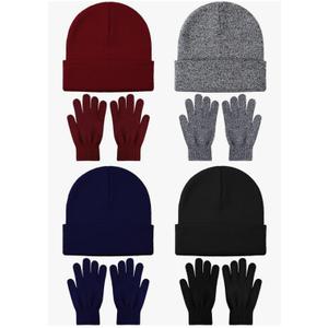 Glooarm 8 Pack Winter Hat and Gloves Set for Men Women Warm Beanies Knit Gloves Unisex Warm Sets