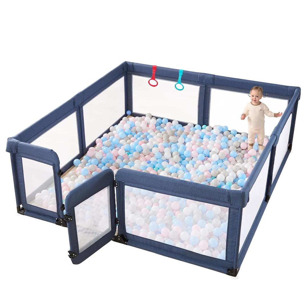 Baby Playpen,Extra Large Playpen for Babies and Toddlers, Sturdy Play Pen Play Yard with Safety Gate,79x59Baby Play Pen(Cationic Navy Blue)