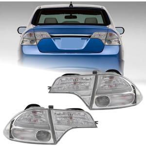 Upgrade 4PCS Clear Lens Tail light Assembly Fit for 2006-2011 Honda Civic 4-Door Sedan/Hybrid Outer Inner Rear Lamp Left Driver Right Passenger Side Brake Lamp With Bulbs 33551SNAA01 HO2801165