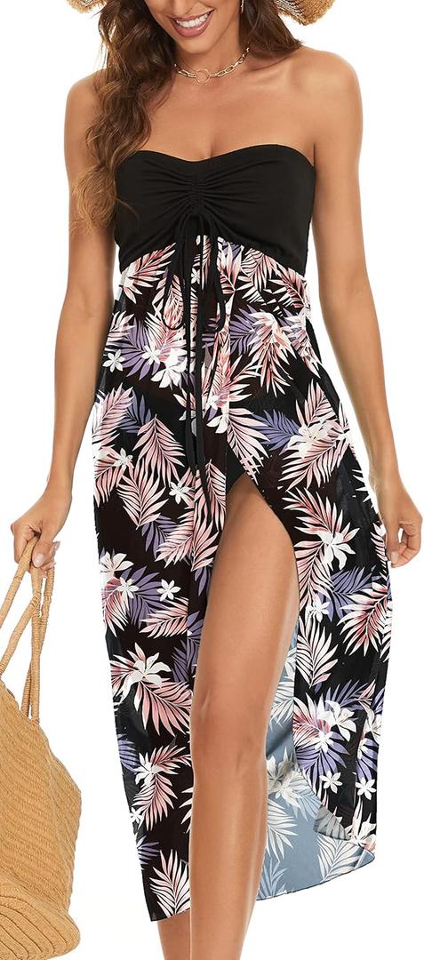 Women's Beach Dress Summer Maxi Sundress Strapless Hawaiian Cover Ups Asymmetrical Wrap Dresses (Medium)