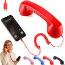 Retro Handset for Mobile Phones  Classic Wired Phone Handset with Type-C Connector, Vintage Landline for iPhone, Android, Smartphone, Call Receiver, Comfortable Grip, Stylish Phone Accessory (Red)