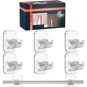 JHCJHC 6pcs No Drill Curtain Rod Brackets 20LB,Self Adhesive Nail Free Adjustable Curtain Rod Holders Hooks No Drilling Hooks with Renter Friendly for Bathroom, Bedroom, Apartment,Kitchen,Hotel