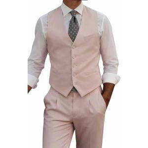 HUUTOE Mens Vest and Pants Suit 2 Piece Slim Fit Suits for Wedding Grooms Dress Waistcoat+Pants Casual Prom Tuxedo Set (One Size, Beige)