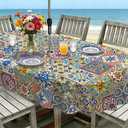 Yighty Oval Outdoor Tablecloth with Umbrella Hole 54x72In,Boho Blue Floral Outdoor Zipper Table Cloth,Waterproof and Wrinkle Resistant Washable Oval Tablecloths for Picnic,Party,Camping and BBQ