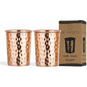 Pure Copper Tumblers for Drinking  Handmade Hammered Finish Water Glasses, 312ml (11 fl oz), Health Benefits for Hydration, Set of 2, Eco-Friendly Copper Cups for Water & Juices