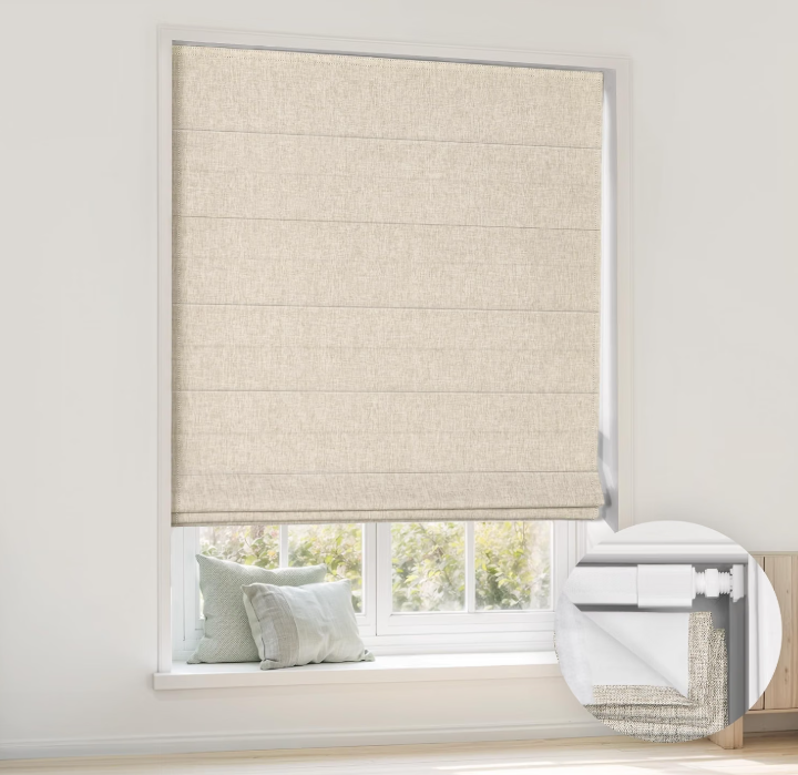 LazBlinds No Drill Cordless Roman Shades, 34'' W x 64'' H, Beige, 2 Pack
