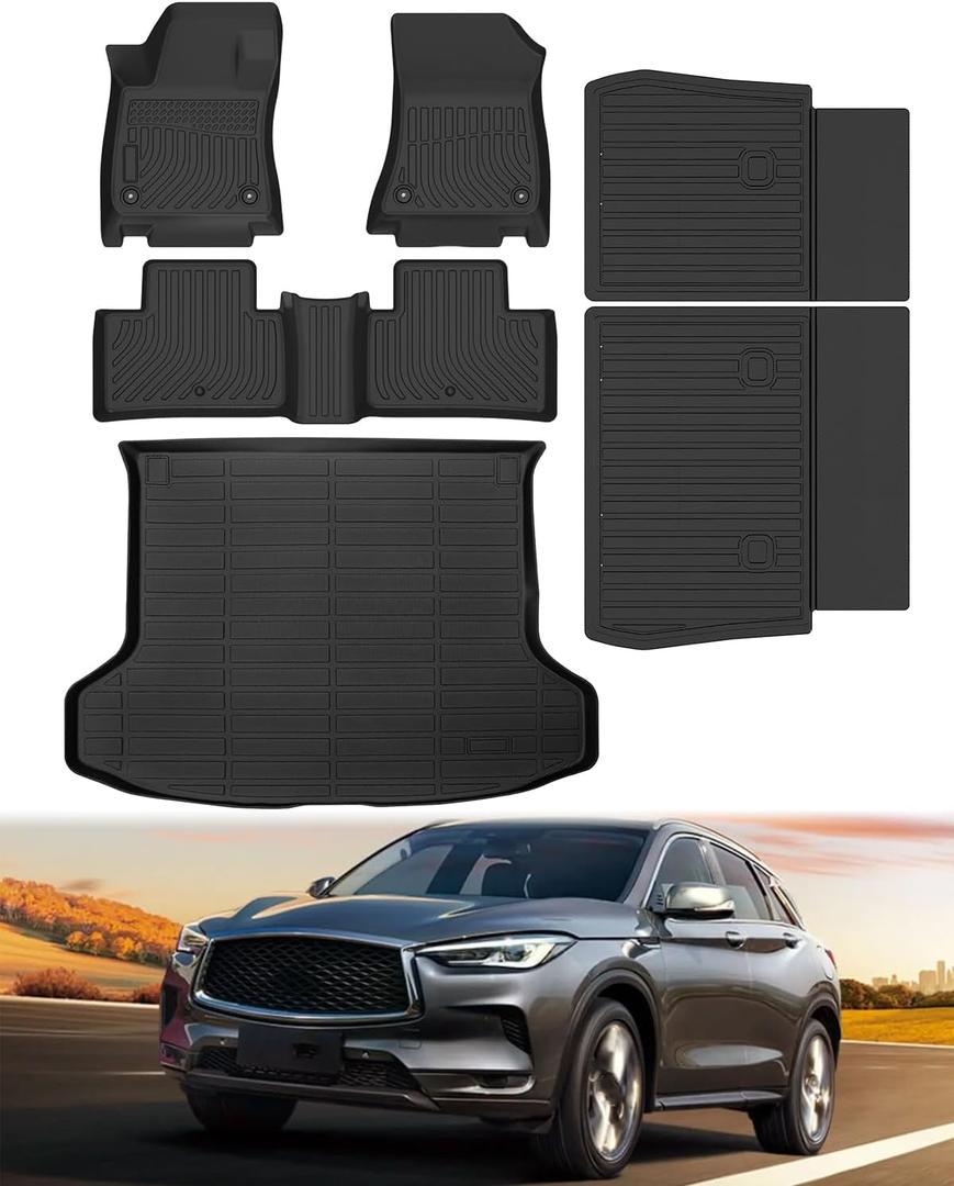 Icyhaws Floor Mats for Infiniti QX50 2019-2025 with Cargo Liner Backrest Mat, All Weather TPE Rubber Car Mats | Front Rear Row Trunk Mat Back Seat Protector for Infiniti QX50 Accessories