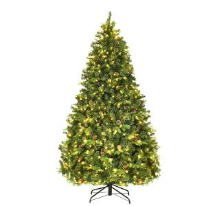 7 ft. Pre-Lit Artificial Christmas Tree Hinged with 460 LED Lights and Pine Cones