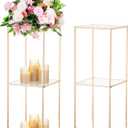 NUPTIO Gold Flower Stands for Centerpiece: 31.5 inch Tall Centerpiece for Wedding Table 2-Layer Pedestal Stand for Party Decoration Set of 2