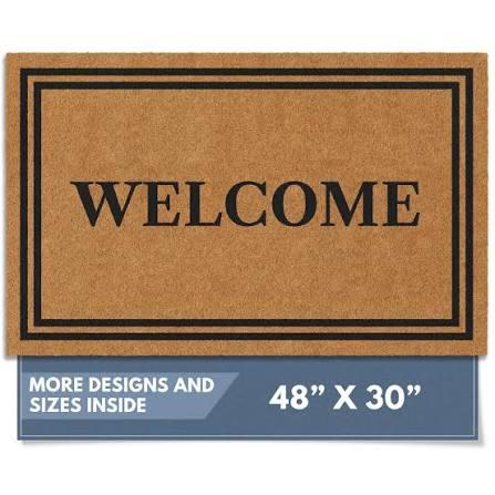 Barnyard Designs Natural Coco Coir Heavy Duty Backing Doormat - Large Cute Non-Slip Front Door Welcome Mat for Outside Entrance or Porch Entry, Brown (30x48, Welcome)