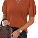 ATHMILE Women's Puff Short Sleeve Sweater Tops 2026 Spring Summer Trendy Crew Neck Cute Casual T Shirts Blouses, XL