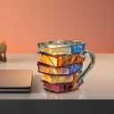 Painted Book Mug, Novelty 3d Painted Books Coffee Mug, Unique Colorful Resin Books Stack Coffee Cup, Collection Gifts For Readers Librarians Literature Lovers (#A)