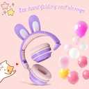 Bluetooth Noise Cancelling Headphones for Kids,Foldable Cat Headphones with LED Light Up Ear,Cat Ear Headphones for Toddler with Microphone/TF Card,Kids Bluetooth Headphones (Rabbit Purple)