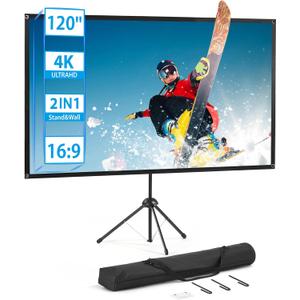 Projector Screen with Stand, Outdoor Projector Screen 16:9 and Tripod Stand, Portable Projection Screen with 1.2 Gain, Lightweight and Compact, Easy Setup, Idea for Home Cinema, Backyard, (120 Inch)
