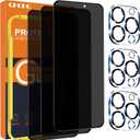 5 x QHOHQ for iPhone 16 Pro Max Privacy Screen Protector + Camera Lens Protector, [Military Grade Shatterproof], Top 9H+ Anti Spy Glass, Full Edge Coverage, Ultra Durable,with Installation Tool [3+3 Pack]