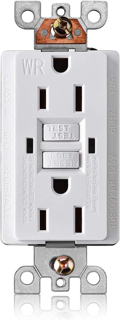 UL Listed GFCI Outlet 15 Amp 15A AC125V WR Duplex GFCI Receptacle Outlet,Weather-Resistant,LED Indicator,Ground Fault Circuit Interruptor
