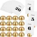 20 Pcs Round Table Number Cards Stands Modern Cursive Place Number 1-20 Gold Wooden Card Holders for Wedding Reception, Anniversary, Restaurant Events, Birthday Banquet, 4x6 Inches