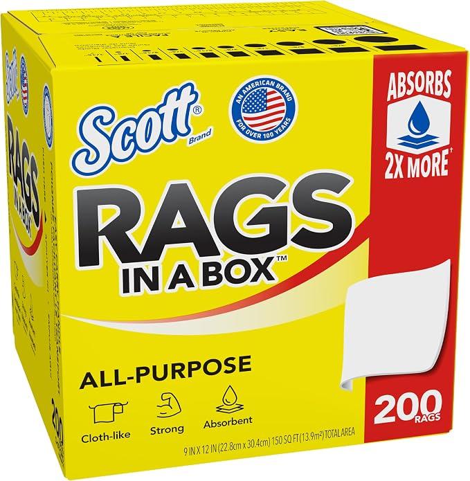 Scott Rags In A Box (57036), All-Purpose Towels, Large 9"x12" Towel (1 Box of 200 Sheets Total)