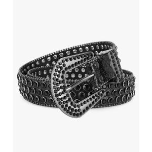 Women’S Fashion Party Nightclub Diamond Studded Belt Pin Buckle Rhinestone Soft Leather Waistband Belt