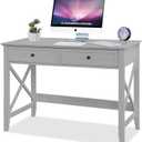 Computer Desk with 2 Drawers, Elegant Home Office Writing Study Desk with Storage, Modern Simple Vanity Desk Console Table for Living Room, Grey