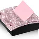 Eersida Rhinestone Self Stick Note Pad Holders 4 x 4 Inches Memo Sticky Dispenser Note Holder Sticky Dispenser for Office Home Desk Supplies(Pink)