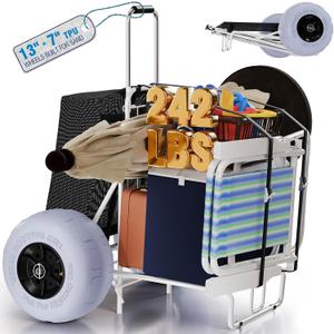 PYY Beach Cart with Big Balloon Wheels for Sand, Foldable Wagon Dolly Buggy Trolley with 242 Lbs Loading Capacity, 13" Large Rolling Tires, Collapsible Storage Bag for Outdoor Fishing Camping Shopping
