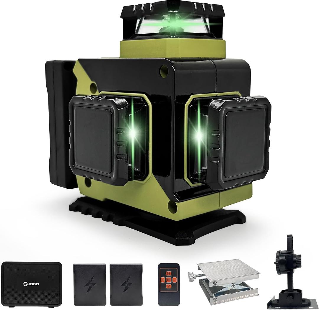 Laser Level 360 Self Leveling, 3x360° 3D High Brightness Green Laser Level, Lazer Leveler Tool for Picture Hanging, 2*3600mAh Type-C Rechargeable Batteries, Magnetic Stand & Hard Case Included