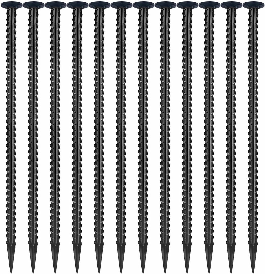 16 Inch Rebar Stakes,Ground Stake 1/2 Inch DiameterGalvanized Steel Ground Anchors, Heavy Duty Metal SpikesAsphalt Anchor,Used for Speed Bump Wheel Stop and Camping Tent(16 Pack Black)