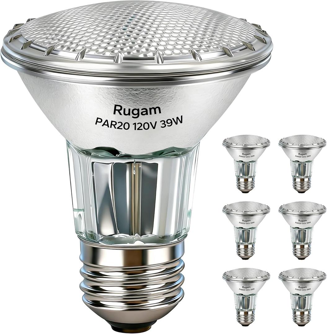 PAR20 Flood 39W 120V 1755 Lumens Halogen Light Bulbs, 6 Pack Range Hood Light Bulb with Dimmable E26 Base, 2800k Warm White, Long Lasting 39W PAR 20 ECO Bulb for Indoor Spotlight,Range Hood,Recessed