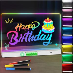 LED Note Board with Colors,Rechargeable Acrylic Dry-Erase Board, 8-Color Luminous Acrylic whiteboard Calendar, Art Board, Suitable for classrooms/Offices/Home Decoration/Gifts (Horizontal)