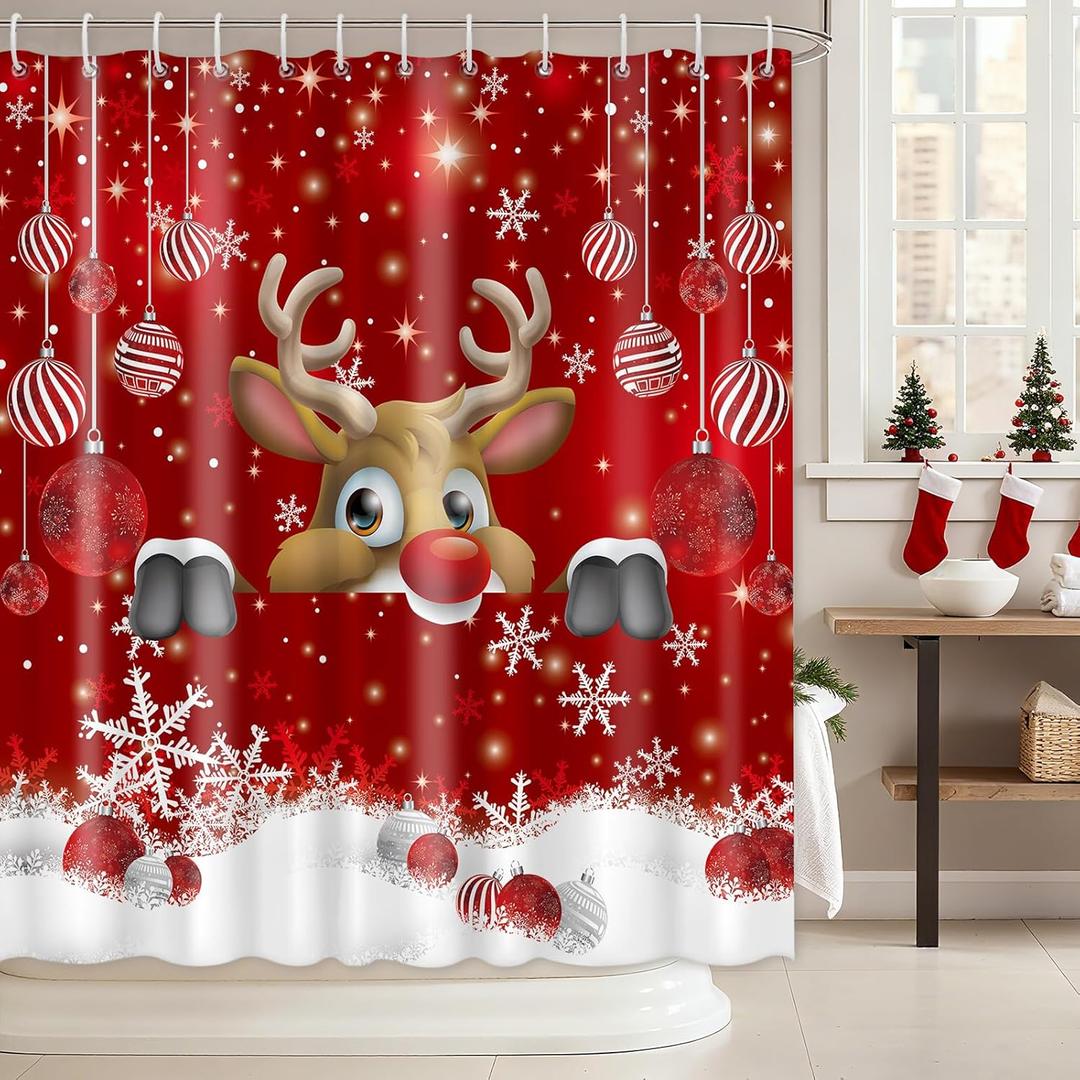 OTOSTAR Christmas Shower Curtain 72" W x 72" L Christmas Tree Winter Snow Snowflake Xmas Bathroom Curtain Set with Hooks for Bathroom Bath Curtain Happy New Year Decoration (Xmas Tree)