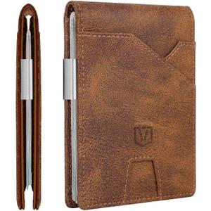 Slim Wallet for Men, Christmas Stocking Stuffers Gifts for Men Him, White Elephant Gifts for Adults Husband Boyfriend, RFID Blocking Minimalist Wallet for Men with Money Clip, Credit Card Holder (Crazy Horse Brown)