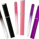 3 x Glass Nail Files for Natural Nails Double-Sided Crystal Fingernail File with Case Portable Gifts for Women Girls, Purple Rose Black, 3 Pack