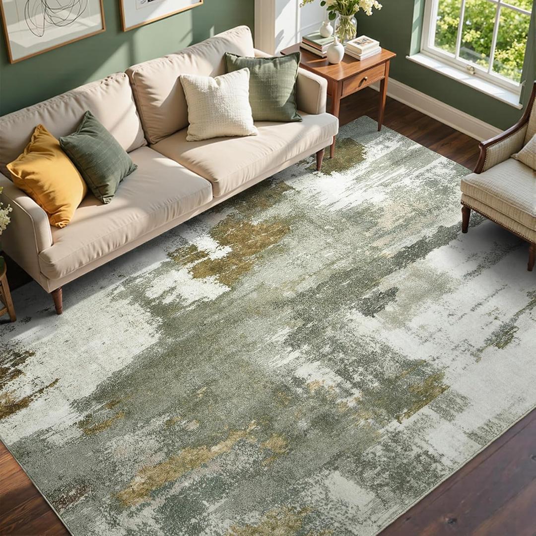 5x7 Ft Area Rugs for Living Room, Soft Non-Slip Washable Rugs Modern Abstract Pattern Carpet for Bedroom Indoor Floor Nursery Home Decor (Green)