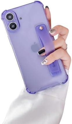 siduater Strap Hodler Case for 6.7" iPhone 16 Plus with Wristband Kickstand, Clear Soft TPU Protective Shockproof Bumper Rugged Cover, Adjustable Hand Grip Loop for iPhone 16 Plus 6.7 Inch, Lavender