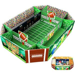 Football Party Supplies Kit - Large 23.62x17 inch Superbowl Snack Stadium Tray & Cardboard Food Trays Plates, All-in-One Football Party Decorations for Superbowl 2026, Game Day, Birthday Celebrations