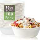 Vplus 180 Pack 16 OZ Paper Bowls, Disposable Compostable Bulk, Eco-friendly Bagasse, Heavy-duty Bowls Perfect for Milk Cereals, Snacks, Salads