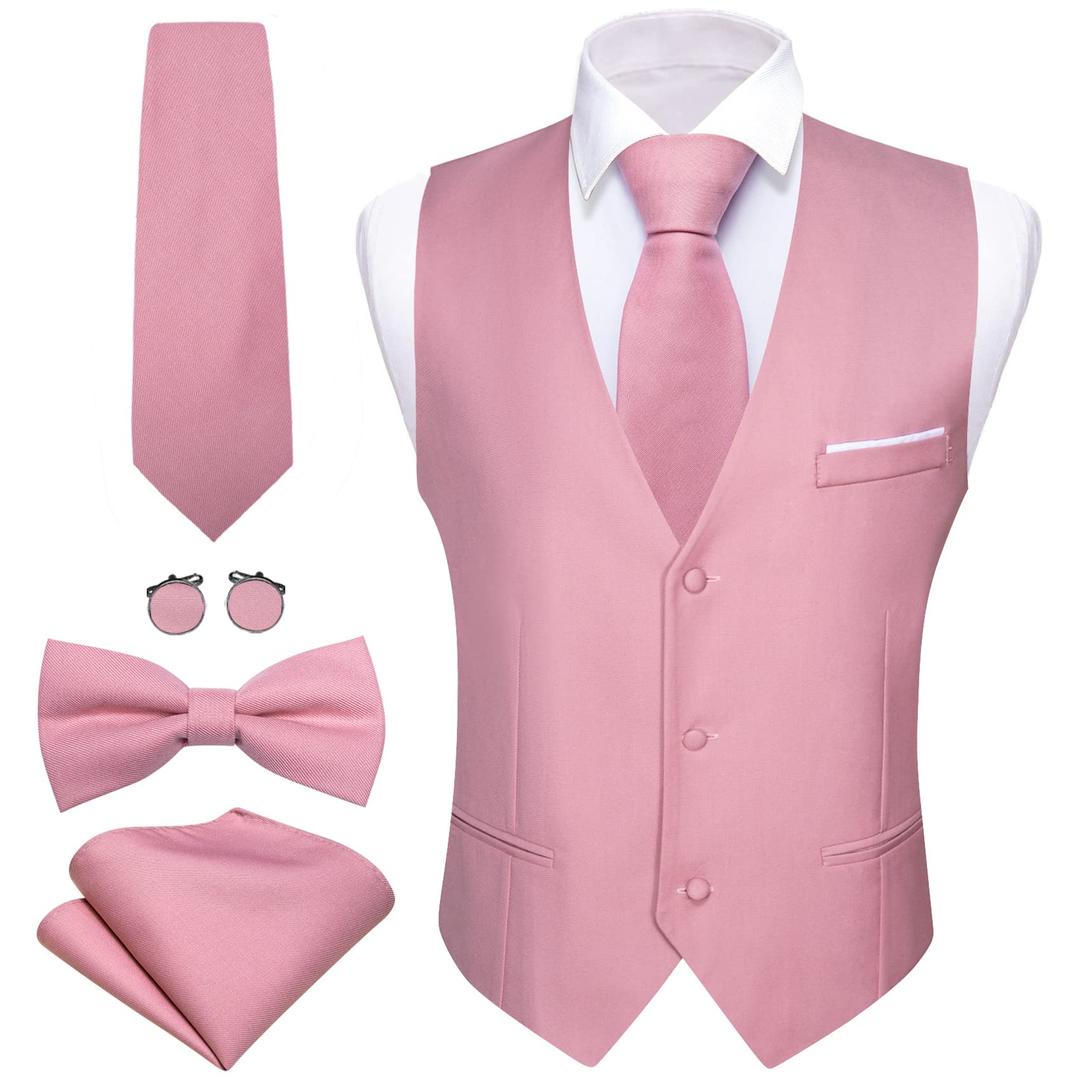 Barry.Wang Mens Formal Business Suit Vest Slim Fit Casual Solid Color Dress Waistcoat Tie Bow Tie Set Wedding Party, Medium