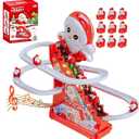 Climbing Stair Slide Toy, Electric Santa Roller Coaster Toy Set with LED Flashing Lights & Music, Christmas Roller Climbing Toys for Kids Boys Girls 9Pcs Santas