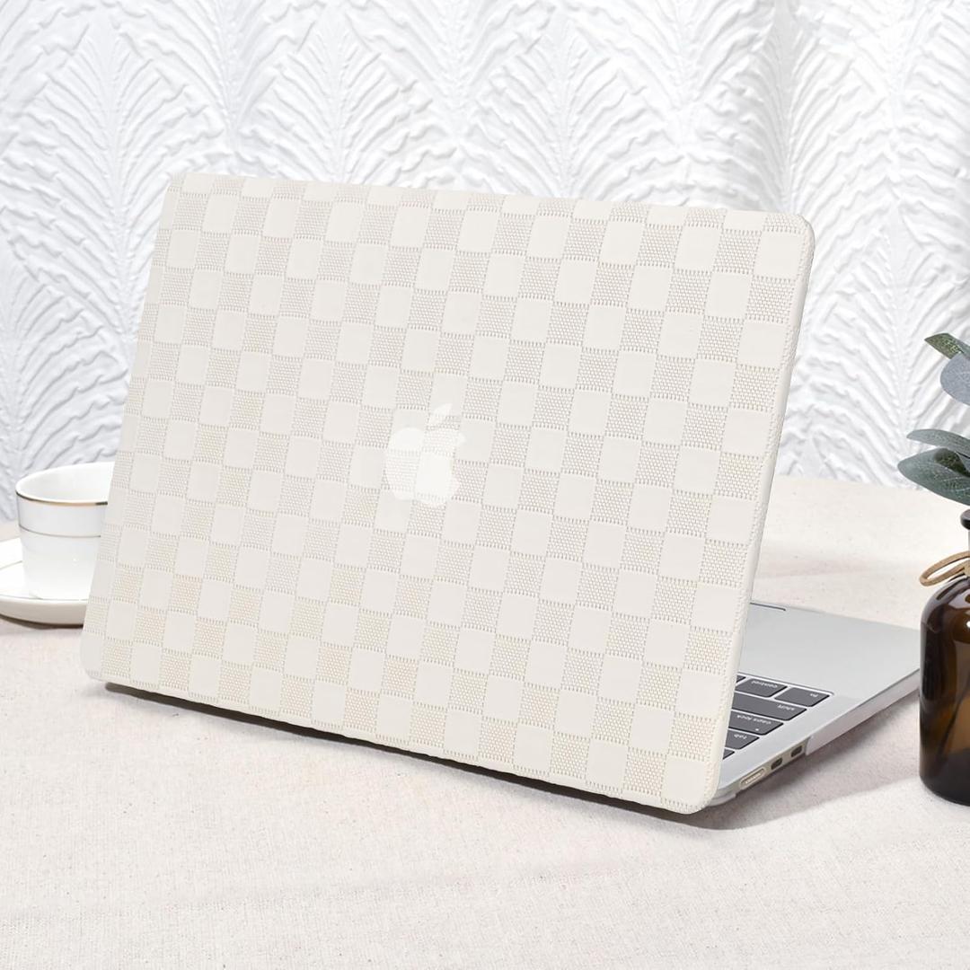 Seorsok Compatible with MacBook Air 15 inch Case 2025 2024 2023 Release M4 A3241 M3 A3114 M2 A2941 Touch ID,Elegant Leather Plastic Hard Shell Case Transparent Keyboard Cover,Beige (Air 15( A3241 A3114 A2941), Beige checkerboard grid)