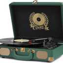 Vinyl Record Player Bluetooth Turntable 3-Speed Suitcase Portable Vintage Belt-Driven Record Player with Built-in Speakers RCA Line Out AUX in Headphone Jack Dark Hunter Green