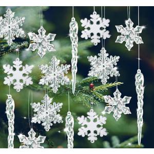 24Pcs Crystal Christmas Ornaments for Acrylic Snowflake Christmas Tree Decorations, Snowflake Icicle Drop Crystal Ornaments for Christmas Tree Winter New Year Party Winter Wonderland Chandelier