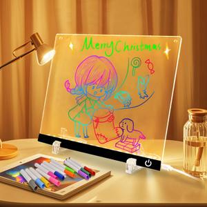 LED Note Board with Colors 12-Color Illuminated Acrylic Drawing Board - Dry-Erase Night Light with Stand for Home/Office/Gift/Festival (12" W x 8.5" H (Black)