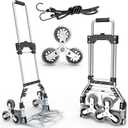 Stair Climbing Cart, 220 LBS Aluminum Stair Climber Dolly, Heavy Duty Folding Hand Truck Dolly with 6 Wheels, Telescoping Handle and Elastic Rope for Home, Moving, Groceries, Warehouse (Black Gray)