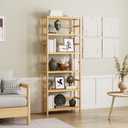 Bamboo Shelf, 6 Tier Bookcase Storage Shelves, Tall Book Rack Shelving Unit, Multipurpose Storage Display Shelf Adjustable Storage Rack for Bathroom Home Office Living Room Kitchen, Natural, 23.6L x 10.2W x 63.4H Inches