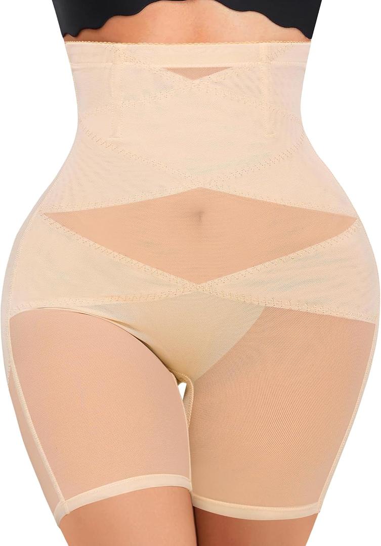 Nebility Womens' Tummy Control High Waist Trainer Body Shaper (US, Alpha, Large, Regular, Regular, Beige-Mid Thigh)