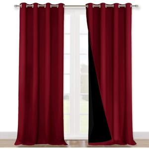 NICETOWN Cold Blocking 100% Blackout Curtains, Durable and Soft Black Lined Blackout Drapes, Energy Saving Decoration for Patio Sliding Glass Door, Burgundy, 52-inch x 108 inches, 2 PCs
