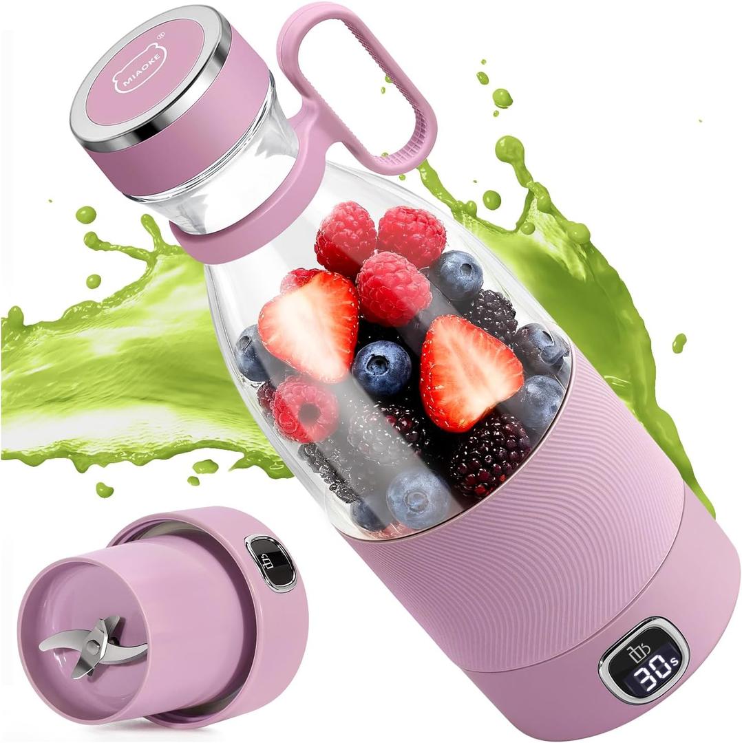 MIAOKE Portable Blender, 6 Blades Juicer Cup for Juice Shakes and Smoothies 350ml Mini Blender with Led Display Usb Rechargeable,3000Mah Rechargeable Battery, for Home Outdoors Travel, Purple