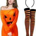 Suhine Halloween Pumpkin Costume Women Adult 2025 Orange Pumpkin Dress Striped Tight Hair Hoop Accessories (XX-Large)