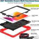 SEYMAC stock Case for iPad 9th/ 8th/ 7th Generation 10.2'', Shockproof with Screen Protector, Pencil Holder [360 Rotating Hand Strap] & Stand, for iPad 10.2 inch 2021-2019 (SiliconeRed+Black)